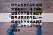 硕士毕业后的学位是研究生的学历。硕士学位是在大学毕业后通过学历考试获得的学位，一般被称为学士或本科学位。，硕士生学历定义与区别