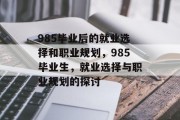 985毕业后的就业选择和职业规划，985毕业生，就业选择与职业规划的探讨
