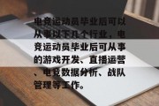 电竞运动员毕业后可以从事以下几个行业，电竞运动员毕业后可从事的游戏开发、直播运营、电竞数据分析、战队管理等工作。