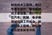 制造技术工程师，他们专注于设计、制造和测试工业设备。他们可以在汽车、机械、电子等领域找到工作机会，制造技术工程师，职位推荐与就业前景分析
