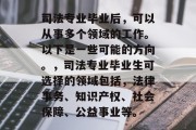 司法专业毕业后，可以从事多个领域的工作。以下是一些可能的方向。，司法专业毕业生可选择的领域包括，法律事务、知识产权、社会保障、公益事业等。