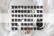 营销学专业毕业生应该从事哪些职业？，营销学毕业生可以从事的职业包括广告设计、品牌管理、市场分析、网络营销、数据分析等等。