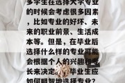 毕业后的教育选择是一个深思熟虑的问题。许多学生在选择大学专业的时候会考虑很多因素，比如专业的好坏、未来的职业前景、生活成本等。但是，在毕业后选择什么样的专业可能会根据个人的兴趣和专长来决定。，毕业生应如何明智地选择专业？未来职业前景与生活成本需谨慎考量!