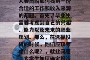 在大学毕业之后，许多人会面临如何找到一份合适的工作和收入来源的问题。首先，毕业生需要考虑到自己的兴趣、能力以及未来的职业规划。那么，在选择投资的时候，他们应该考虑什么呢？，就业问题，大学生如何确定投资方向
