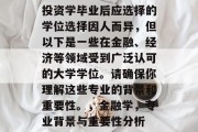 投资学毕业后应选择的学位选择因人而异，但以下是一些在金融、经济等领域受到广泛认可的大学学位。请确保你理解这些专业的背景和重要性。，金融学，专业背景与重要性分析