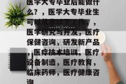 医学大专毕业后能做什么？，医学大专毕业生可以从事以下工作，，医学研究与开发，医疗保健咨询，研发新产品，医疗技术培训，医疗设备制造，医疗教育，临床药师，医疗健康咨询