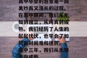 高中毕业的感觉是一段美妙而又漫长的过程。在高中期间，我们从无知到独立，从纯真到成熟。我们经历了人生的起起伏伏，也学会了如何面对困难和挫折。，高中三年，我们从无知走向成熟