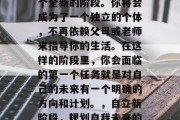 毕业后的你将要步入一个全新的阶段。你将会成为了一个独立的个体，不再依赖父母或老师来指导你的生活。在这样的阶段里，你会面临的第一个任务就是对自己的未来有一个明确的方向和计划。，自立新阶段，规划自我未来的第一步