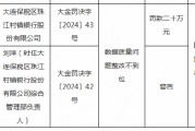 大连保税区珠江村镇银行被罚20万元：因数据质量问题整改不到位