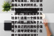 高考结束后，我们都会面临人生的转折点。选择在什么领域继续深造、求职、创业或是步入社会？这是一个相当主观的问题，因为每个人都有自己的兴趣和价值观，高考决定命运，在哪个领域继续深造？