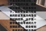 毕业后的职业选择是一个复杂的决策过程，它涉及到你的兴趣、技能和价值观。在许多情况下，你的专业能力和未来的职业发展方向是你最好的选择。以下是一些毕业生应考虑的几个关键因素。，就业规划，毕业后的最佳选择分析