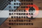 医学是一门跨学科的科学，其毕业生可以在医疗、教育、科研等领域找到自己的位置。以下是几个可能的职业方向，医学专业毕业生，就业方向包括医疗行业、教育行业和科学研究领域