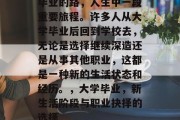 毕业的路，人生中一段重要旅程。许多人从大学毕业后回到学校去，无论是选择继续深造还是从事其他职业，这都是一种新的生活状态和经历。，大学毕业，新生活阶段与职业抉择的选择