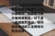 毕业之后的生活规划和职业选择应根据个人的兴趣爱好、技能能力和价值观来制定。以下是一些可能的建议，如何制定成功的人生规划与职业选择？