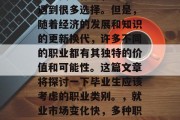 毕业找工作时，可能会遇到很多选择。但是，随着经济的发展和知识的更新换代，许多不同的职业都有其独特的价值和可能性。这篇文章将探讨一下毕业生应该考虑的职业类别。，就业市场变化快，多种职业有不同发展机会！