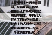 毕业后男生的鞋子选择主要受到多种因素的影响，包括身高、体型、性格、工作环境和职业规划等因素。不同的人群有不同的穿着需求，但大多数人都会将舒适度和实用性放在首位。，毕业男性的鞋款，舒适度与实用性之选