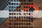博士生毕业后找工作是一个常见的经历。他们需要在自己的领域内进行深入研究，并做出创新性的贡献，才能获得满意的工作。以下是一些在博士生毕业后找工作时可以考虑的职业选择，深度研究与创新，博士生应考虑的职业选择
