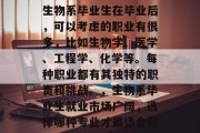 生物系毕业生在毕业后，可以考虑的职业有很多，比如生物学、医学、工程学、化学等。每种职业都有其独特的职责和挑战。，生物系毕业生就业市场广阔，选择哪种专业才最适合你