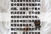 毕业论文选题是每个学生在准备毕业论文的过程中需要思考和确定的问题。选题是一个重大的决定因素，它不仅影响到我们的研究方向，还会影响我们选择的实验室设备和资源，以及我们对后续课程的学习计划。，毕业论文选题，重大决定因素分析