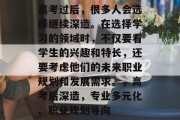 高考过后，很多人会选择继续深造。在选择学习的领域时，不仅要看学生的兴趣和特长，还要考虑他们的未来职业规划和发展需求。，高考后深造，专业多元化、职业规划导向