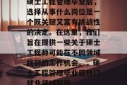 硕士工程管理毕业后，选择从事什么岗位是一个既关键又富有挑战性的决定。在这里，我们旨在提供一些关于硕士工程师可能在不同领域找到的工作机会。，硕士工程管理毕业后热门就业领域解析