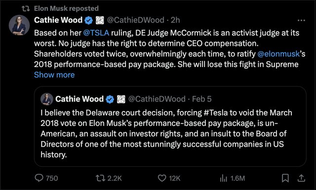 560亿美元薪酬计划再被法官驳回,马斯克:公司应当由股东而非法官控制