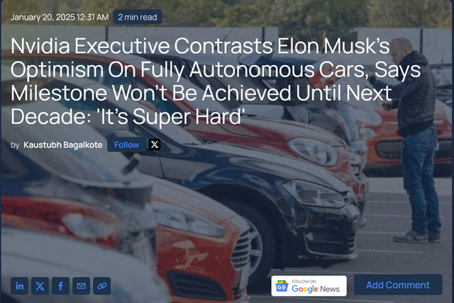 英伟达高管:完全自动驾驶汽车在2030年前难以普及