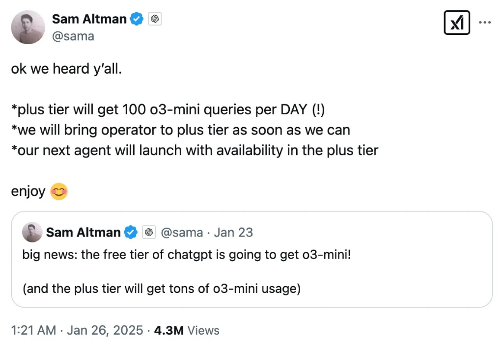 DeepSeek动摇信心?OpenAI或在周五紧急上线最强模型O3 Mini