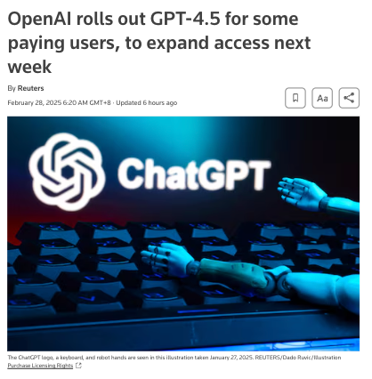 OpenAI发布GPT-4.5研究预览版,性能大幅提升