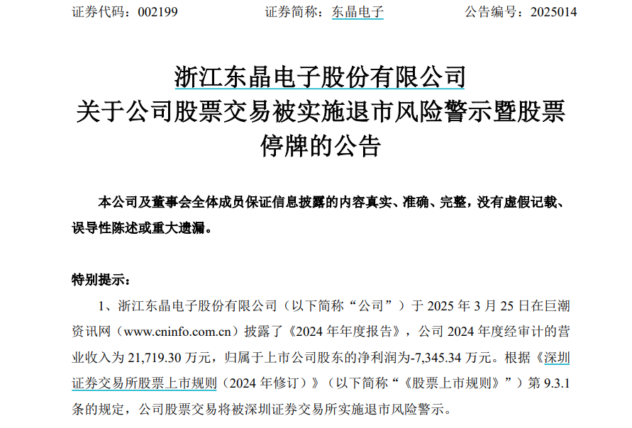 股民懵了!东晶电子突遭*ST!