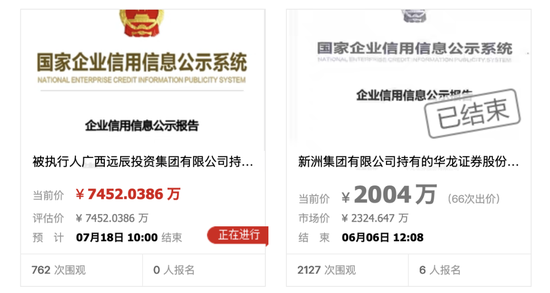 无人竞拍！华龙证券7452万元股权拍卖遇冷