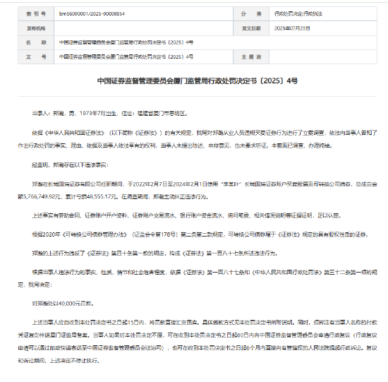 长城国瑞证券员工违规炒股两年亏了4.8万元！还要被罚4万块！