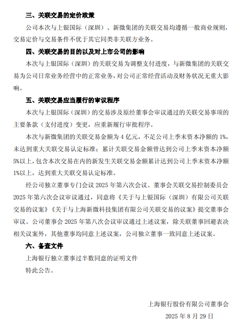 上海银行:拟给予新微集团人民币4亿元授信额度