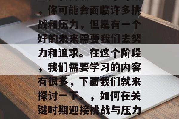 毕业，是人生中的一次重要转折点。这个时期，你可能会面临许多挑战和压力，但是有一个好的未来需要我们去努力和追求。在这个阶段，我们需要学习的内容有很多，下面我们就来探讨一下。，如何在关键时期迎接挑战与压力，学习新知识，积极应对未来的机遇