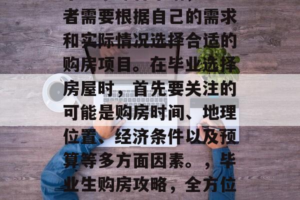 毕业季即将来临，购房者需要根据自己的需求和实际情况选择合适的购房项目。在毕业选择房屋时，首先要关注的可能是购房时间、地理位置、经济条件以及预算等多方面因素。，毕业生购房攻略，全方位分析六大要素