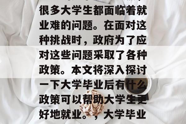 大学毕业后，在就业市场上的竞争日益激烈，很多大学生都面临着就业难的问题。在面对这种挑战时，政府为了应对这些问题采取了各种政策。本文将深入探讨一下大学毕业后有什么政策可以帮助大学生更好地就业。，大学毕业生就业政策，如何助力其更好就业？