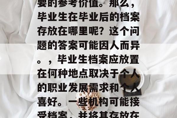 毕业档案是学生获得学位后的重要文件,对于个人职业发展、后续学习和生活等方面具有重要的参考价值。那么,毕业生在毕业后的档案存放在哪里呢?这个问题的答案可能因人而异。,毕业生档案应放置在何种地点取决于个人的职业发展需求和个人喜好。一些机构可能接受档案,并将其存放在特定的场所或存储库中;另一些则可能不接受档案,而是将其保存在特定的位置。 毕业档案是学生获得学位后的重要文件,对于个人职业发展、后续学习和生活等方面具有重要的参考价值。那么,毕业生在毕业后的档案存放在哪里呢?这个问题的答案可能因人而异。,毕业生档案应放置在何种地点取决于个人的职业发展需求和个人喜好。一些机构可能接受档案,并将其存放在特定的场所或存储库中;另一些则可能不接受档案,而是将其保存在特定的位置。