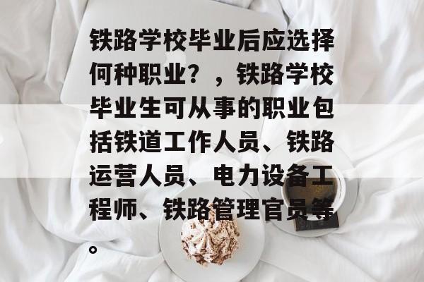 铁路学校毕业后应选择何种职业？，铁路学校毕业生可从事的职业包括铁道工作人员、铁路运营人员、电力设备工程师、铁路管理官员等。