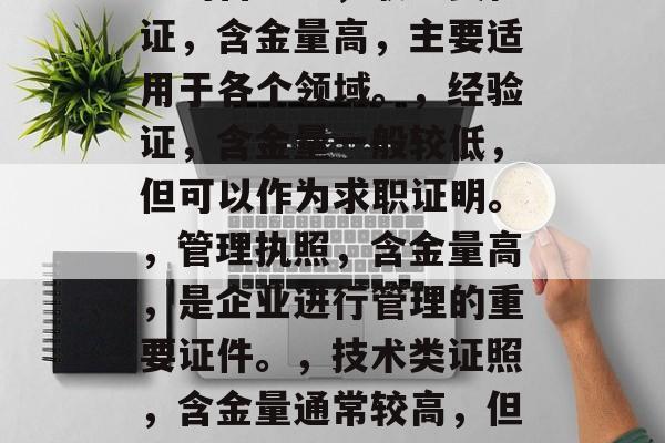 专硕毕业后拿到的证照会因国家政策和行业需求而异,以下是一些常见的专业证书类型及对应的含金量,职业资格证,含金量高,主要适用于各个领域。,经验证,含金量一般较低,但可以作为求职证明。,管理执照,含金量高,是企业进行管理的重要证件。,技术类证照,含金量通常较高,但需要专业知识才能使用。,电工证、会计证等,含金量相对较低,但对于具备相关技能的人士有很高的适用性。 专硕毕业后拿到的证照会因国家政策和行业需求而异,以下是一些常见的专业证书类型及对应的含金量,职业资格证,含金量高,主要适用于各个领域。,经验证,含金量一般较低,但可以作为求职证明。,管理执照,含金量高,是企业进行管理的重要证件。,技术类证照,含金量通常较高,但需要专业知识才能使用。,电工证、会计证等,含金量相对较低,但对于具备相关技能的人士有很高的适用性。