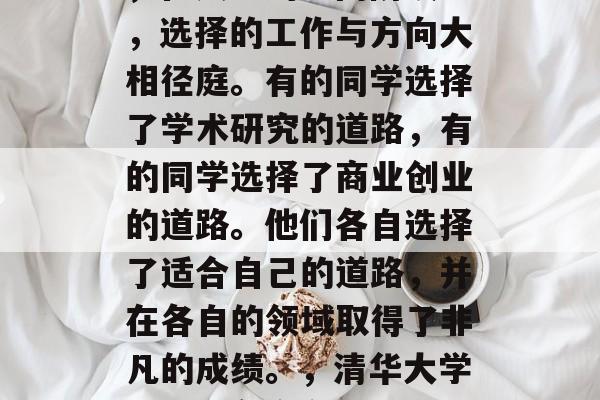清华大学毕业的同学们,在人生的不同阶段中,选择的工作与方向大相径庭。有的同学选择了学术研究的道路,有的同学选择了商业创业的道路。他们各自选择了适合自己的道路,并在各自的领域取得了非凡的成绩。,清华大学毕业生各奔东西,学术研究或商业创业显成就 清华大学毕业的同学们,在人生的不同阶段中,选择的工作与方向大相径庭。有的同学选择了学术研究的道路,有的同学选择了商业创业的道路。他们各自选择了适合自己的道路,并在各自的领域取得了非凡的成绩。,清华大学毕业生各奔东西,学术研究或商业创业显成就