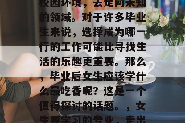 毕业意味着离开熟悉的校园环境，去走向未知的领域。对于许多毕业生来说，选择成为哪一行的工作可能比寻找生活的乐趣更重要。那么，毕业后女生应该学什么最吃香呢？这是一个值得探讨的话题。，女生要学习的专业，走出舒适区，选择新职业