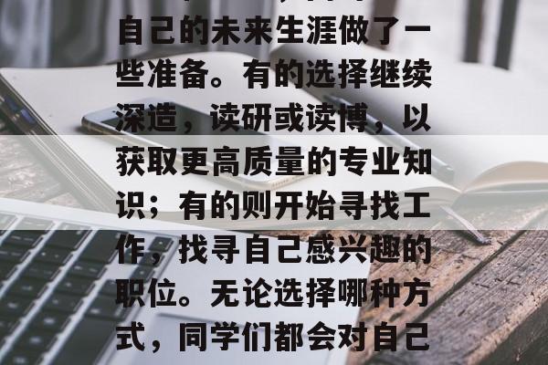 毕业答辩后,许多同学在专业领域进行深入的思考和学习,同时也为自己的未来生涯做了一些准备。有的选择继续深造,读研或读博,以获取更高质量的专业知识;有的则开始寻找工作,找寻自己感兴趣的职位。无论选择哪种方式,同学们都会对自己的未来充满期待和信心。,就业压力增大,如何应对? 毕业答辩后,许多同学在专业领域进行深入的思考和学习,同时也为自己的未来生涯做了一些准备。有的选择继续深造,读研或读博,以获取更高质量的专业知识;有的则开始寻找工作,找寻自己感兴趣的职位。无论选择哪种方式,同学们都会对自己的未来充满期待和信心。,就业压力增大,如何应对?