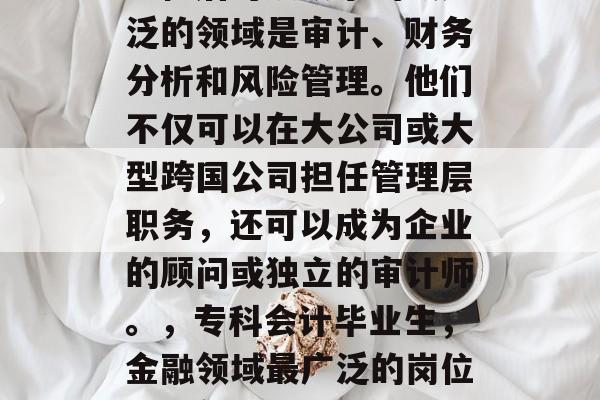 专科会计毕业生在获得学位后可以从事的最广泛的领域是审计、财务分析和风险管理。他们不仅可以在大公司或大型跨国公司担任管理层职务,还可以成为企业的顾问或独立的审计师。,专科会计毕业生,金融领域最广泛的岗位——审计、财务分析与风险管理专家 专科会计毕业生在获得学位后可以从事的最广泛的领域是审计、财务分析和风险管理。他们不仅可以在大公司或大型跨国公司担任管理层职务,还可以成为企业的顾问或独立的审计师。,专科会计毕业生,金融领域最广泛的岗位——审计、财务分析与风险管理专家
