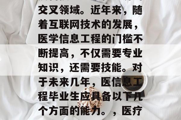 医学信息工程是一个涉及科技、艺术和经济的交叉领域。近年来,随着互联网技术的发展,医学信息工程的门槛不断提高,不仅需要专业知识,还需要技能。对于未来几年,医信息工程毕业生应具备以下几个方面的能力。,医疗信息工程毕业生必备能力 医学信息工程是一个涉及科技、艺术和经济的交叉领域。近年来,随着互联网技术的发展,医学信息工程的门槛不断提高,不仅需要专业知识,还需要技能。对于未来几年,医信息工程毕业生应具备以下几个方面的能力。,医疗信息工程毕业生必备能力