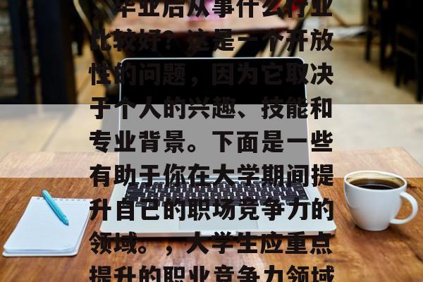 在选择法律职业之后，许多人在开始考虑未来的职业发展时会问自己，毕业后从事什么行业比较好？这是一个开放性的问题，因为它取决于个人的兴趣、技能和专业背景。下面是一些有助于你在大学期间提升自己的职场竞争力的领域。，大学生应重点提升的职业竞争力领域，了解你最擅长的领域，然后寻找适合你的就业方向。
